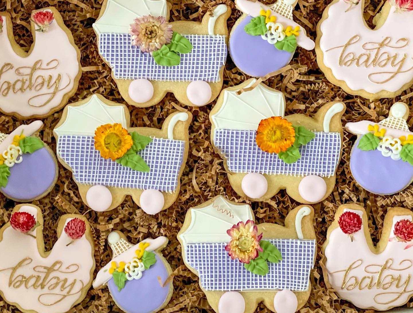 Hand-iced baby shower cookies